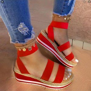 Sandals Women Wedges Platform Hemp Shoes Ladies Candy Color Casual Slippers